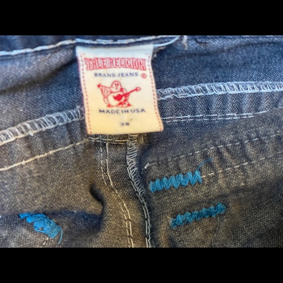True Religion Ricky Super T Men’s Jeans Blue Patch Thick Stitch Size 38x34 - Picture 12 of 14